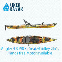 Barcos de motor Kayak de la pesca se sienta en el solo solo superior con el asiento y el carro 2en1